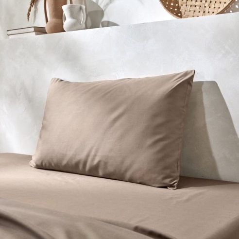 Mix taie d'oreillers lavables confort taupe en polycoton