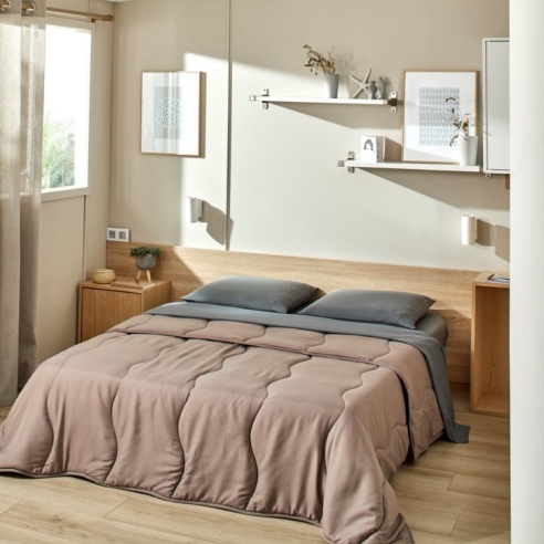 Parure de lit drap plat lavable grise + couette lavable taupe Easytex